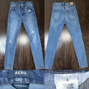 Aero Jeans Women’s 4 High Rise Curvy Stretch Distressed Blue *Stain on Calf